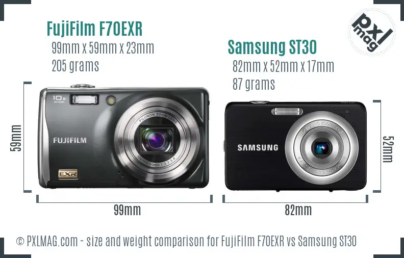 FujiFilm F70EXR vs Samsung ST30 size comparison