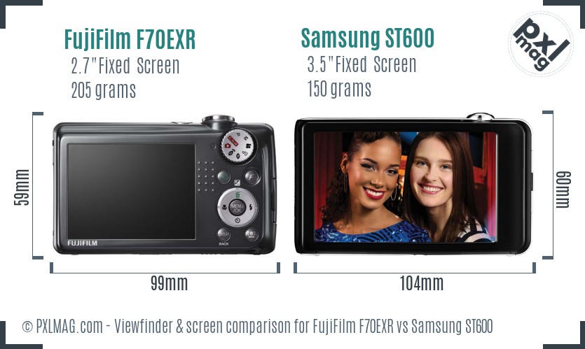 FujiFilm F70EXR vs Samsung ST600 Screen and Viewfinder comparison