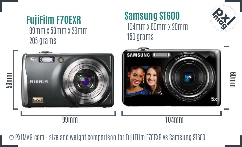 FujiFilm F70EXR vs Samsung ST600 size comparison FujiFilm F70EXR vs Samsung ST600 size comparison