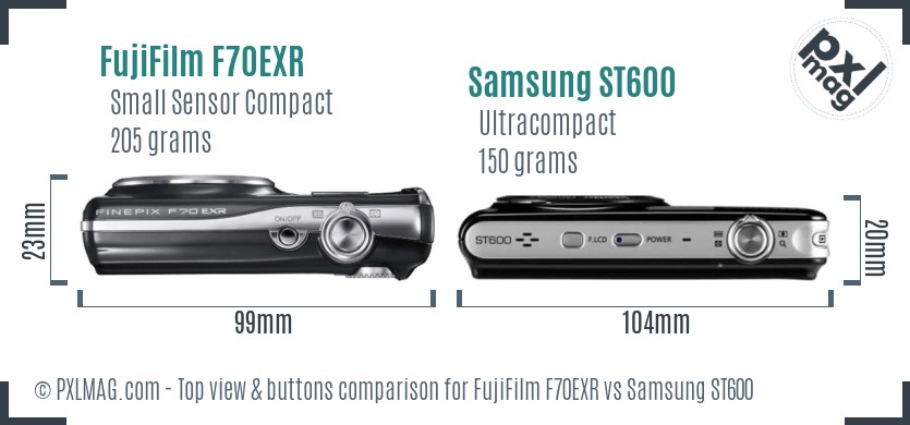 FujiFilm F70EXR vs Samsung ST600 top view buttons comparison