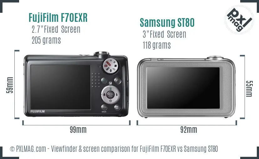 FujiFilm F70EXR vs Samsung ST80 Screen and Viewfinder comparison