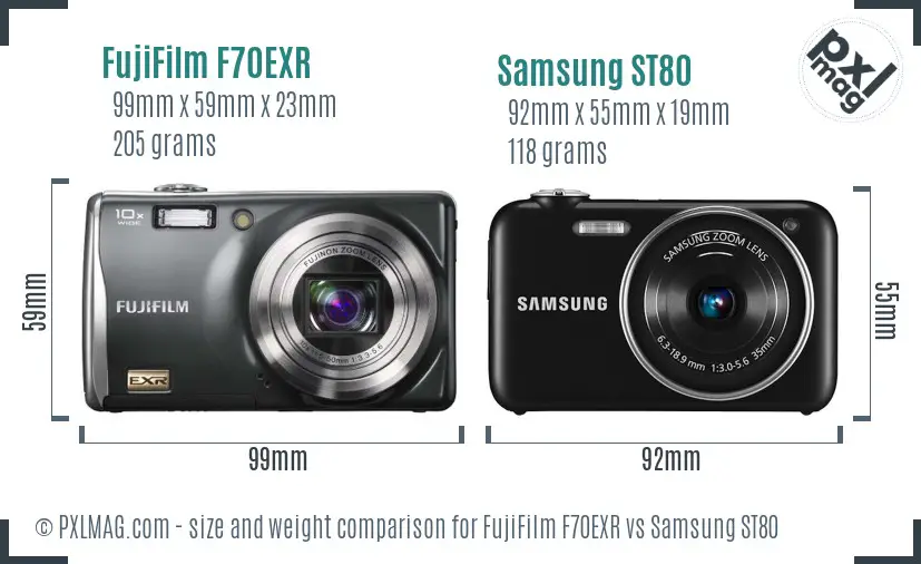 FujiFilm F70EXR vs Samsung ST80 size comparison