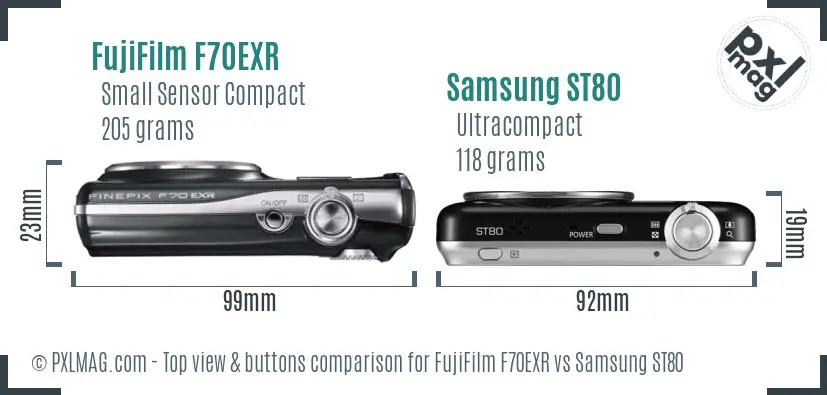 FujiFilm F70EXR vs Samsung ST80 top view buttons comparison