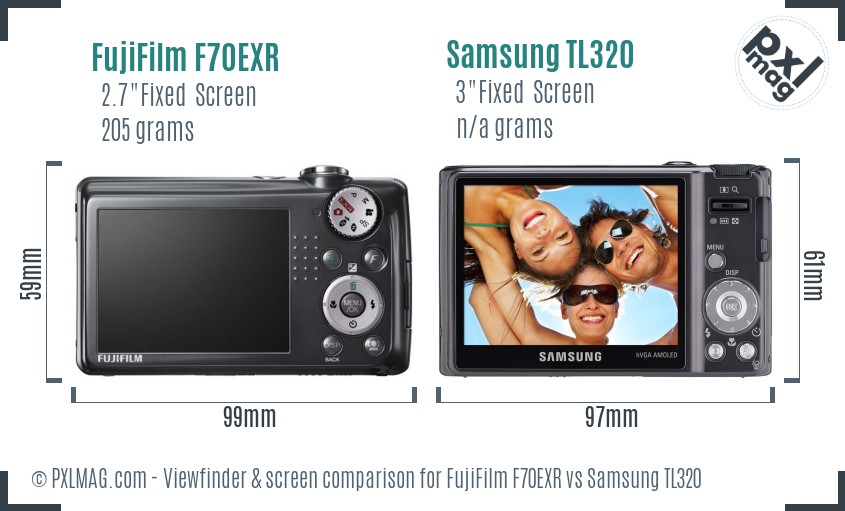 FujiFilm F70EXR vs Samsung TL320 Screen and Viewfinder comparison