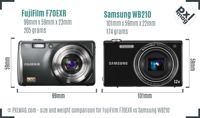 FujiFilm F70EXR vs Samsung WB210 size comparison FujiFilm F70EXR vs Samsung WB210 size comparison