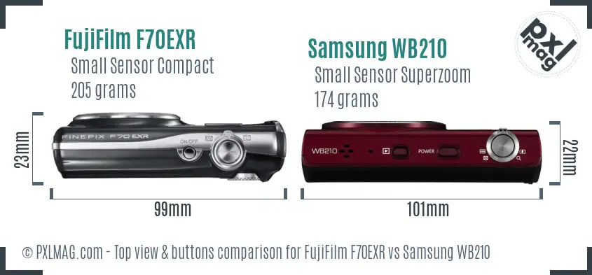 FujiFilm F70EXR vs Samsung WB210 top view buttons comparison FujiFilm F70EXR vs Samsung WB210 top view buttons comparison
