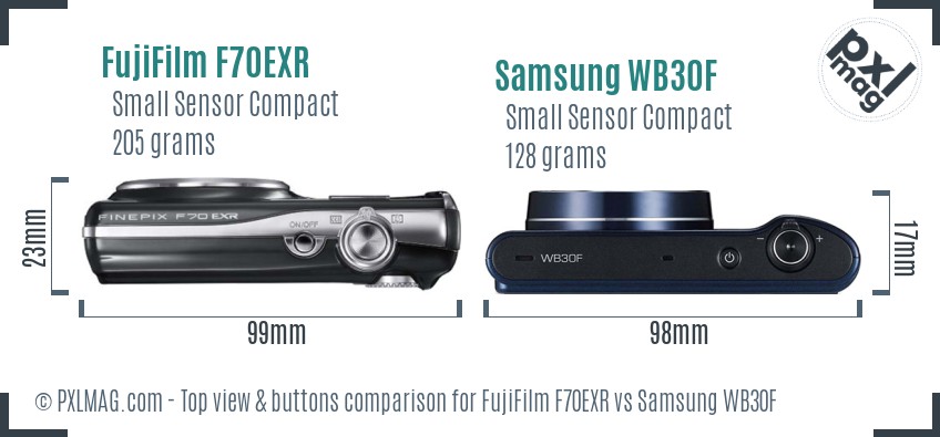 FujiFilm F70EXR vs Samsung WB30F top view buttons comparison