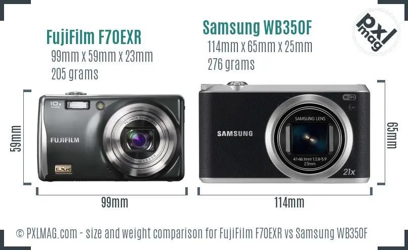 FujiFilm F70EXR vs Samsung WB350F size comparison