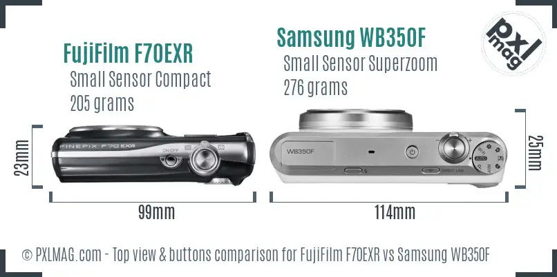 FujiFilm F70EXR vs Samsung WB350F top view buttons comparison