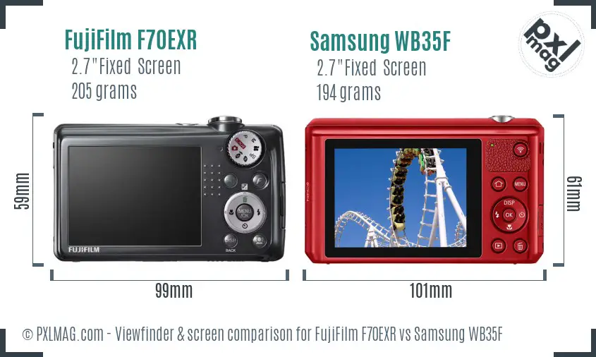 FujiFilm F70EXR vs Samsung WB35F Screen and Viewfinder comparison