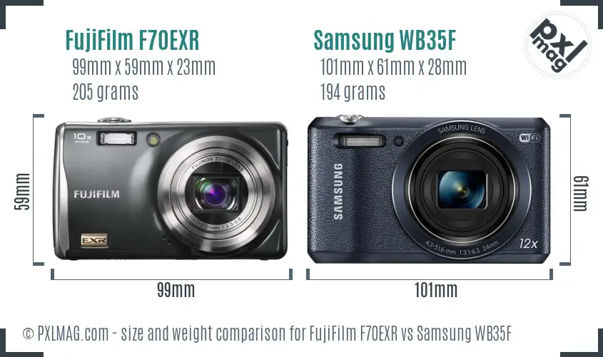 FujiFilm F70EXR vs Samsung WB35F size comparison