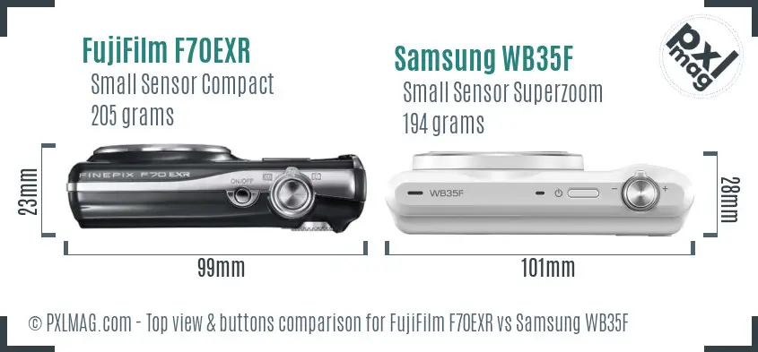 FujiFilm F70EXR vs Samsung WB35F top view buttons comparison