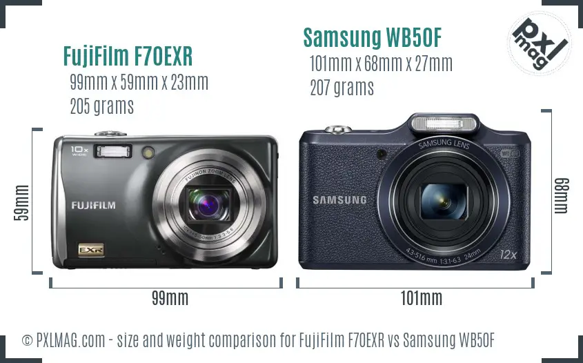 FujiFilm F70EXR vs Samsung WB50F size comparison FujiFilm F70EXR vs Samsung WB50F size comparison