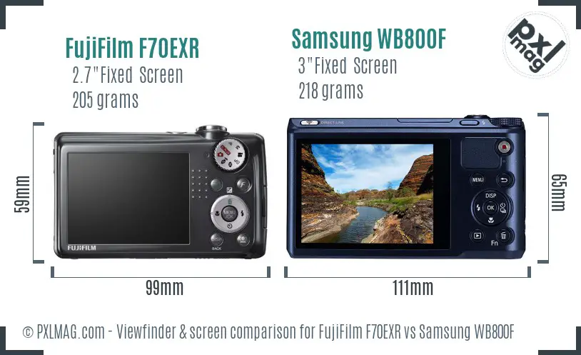 FujiFilm F70EXR vs Samsung WB800F Screen and Viewfinder comparison