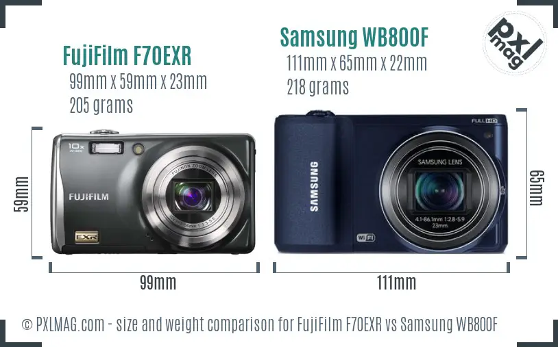 FujiFilm F70EXR vs Samsung WB800F size comparison FujiFilm F70EXR vs Samsung WB800F size comparison