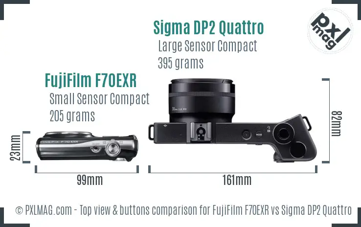 FujiFilm F70EXR vs Sigma DP2 Quattro top view buttons comparison