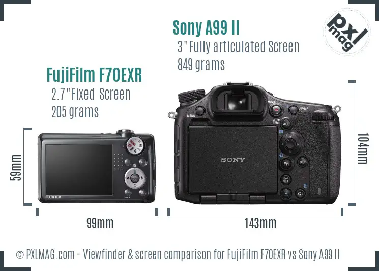 FujiFilm F70EXR vs Sony A99 II Screen and Viewfinder comparison