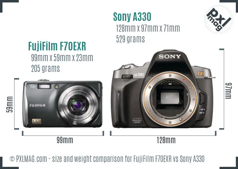 FujiFilm F70EXR vs Sony A330 size comparison FujiFilm F70EXR vs Sony A330 size comparison