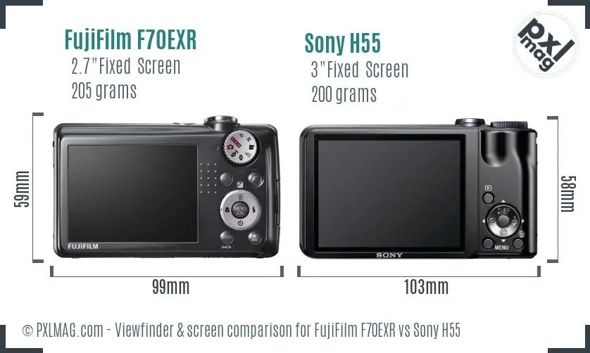FujiFilm F70EXR vs Sony H55 Screen and Viewfinder comparison