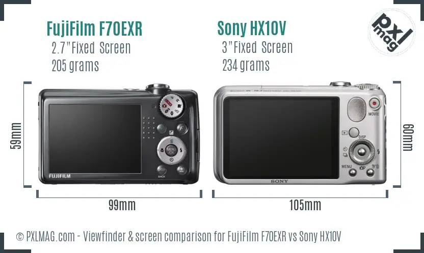 FujiFilm F70EXR vs Sony HX10V Screen and Viewfinder comparison FujiFilm F70EXR vs Sony HX10V Screen and Viewfinder comparison