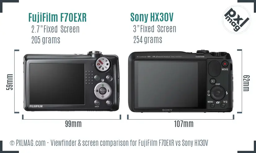FujiFilm F70EXR vs Sony HX30V Screen and Viewfinder comparison