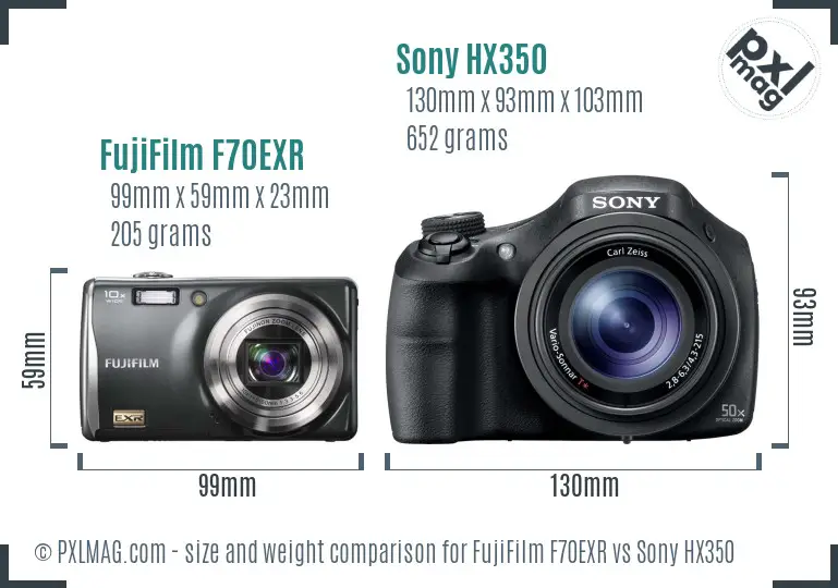 FujiFilm F70EXR vs Sony HX350 size comparison