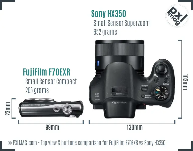 FujiFilm F70EXR vs Sony HX350 top view buttons comparison