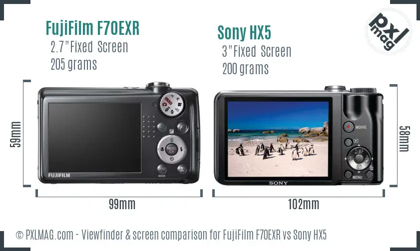 FujiFilm F70EXR vs Sony HX5 Screen and Viewfinder comparison