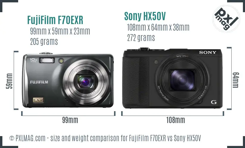 FujiFilm F70EXR vs Sony HX50V size comparison