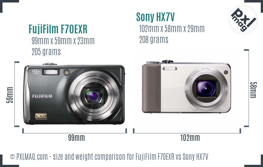 FujiFilm F70EXR vs Sony HX7V size comparison FujiFilm F70EXR vs Sony HX7V size comparison