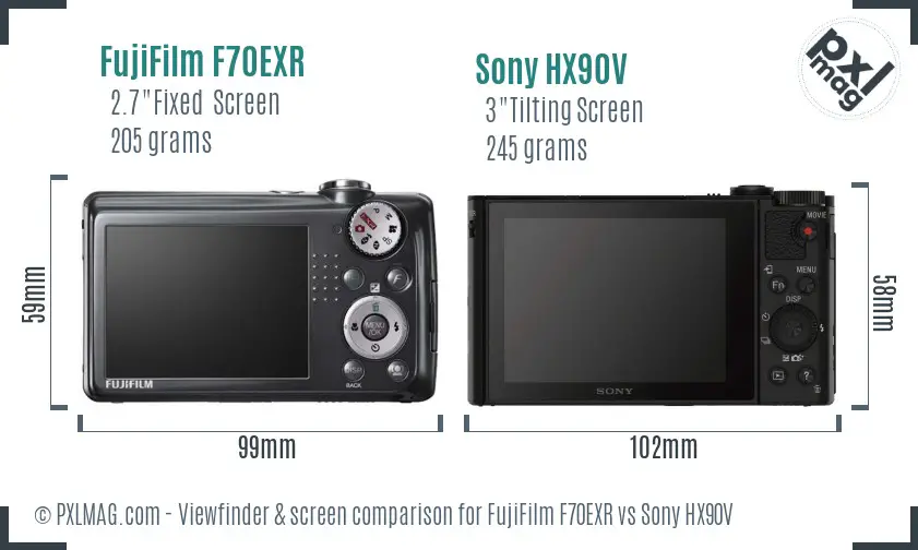 FujiFilm F70EXR vs Sony HX90V Screen and Viewfinder comparison