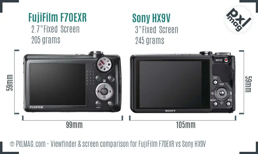 FujiFilm F70EXR vs Sony HX9V Screen and Viewfinder comparison