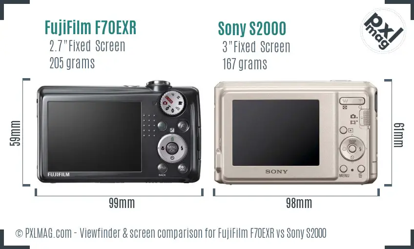 FujiFilm F70EXR vs Sony S2000 Screen and Viewfinder comparison