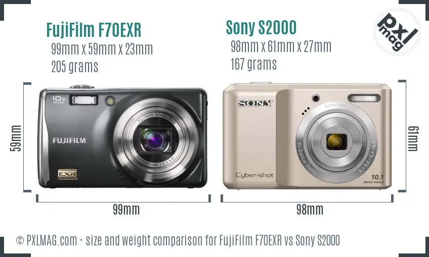 FujiFilm F70EXR vs Sony S2000 size comparison