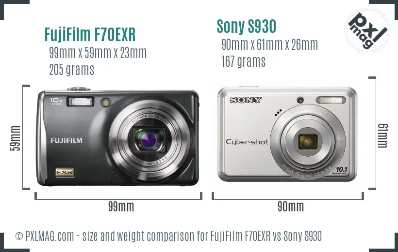 FujiFilm F70EXR vs Sony S930 size comparison FujiFilm F70EXR vs Sony S930 size comparison