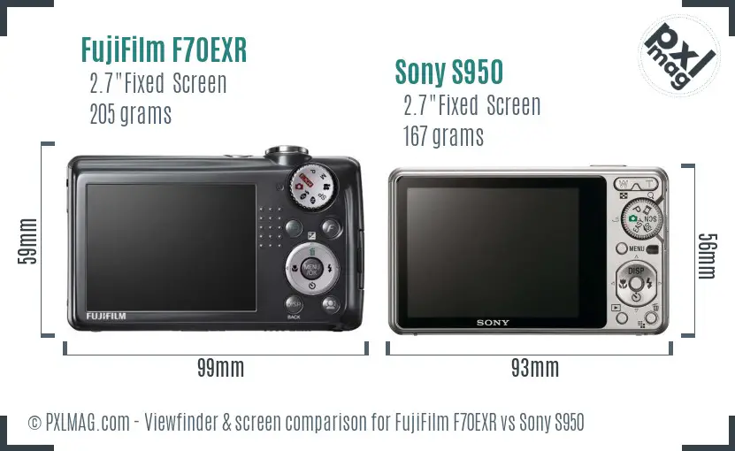 FujiFilm F70EXR vs Sony S950 Screen and Viewfinder comparison