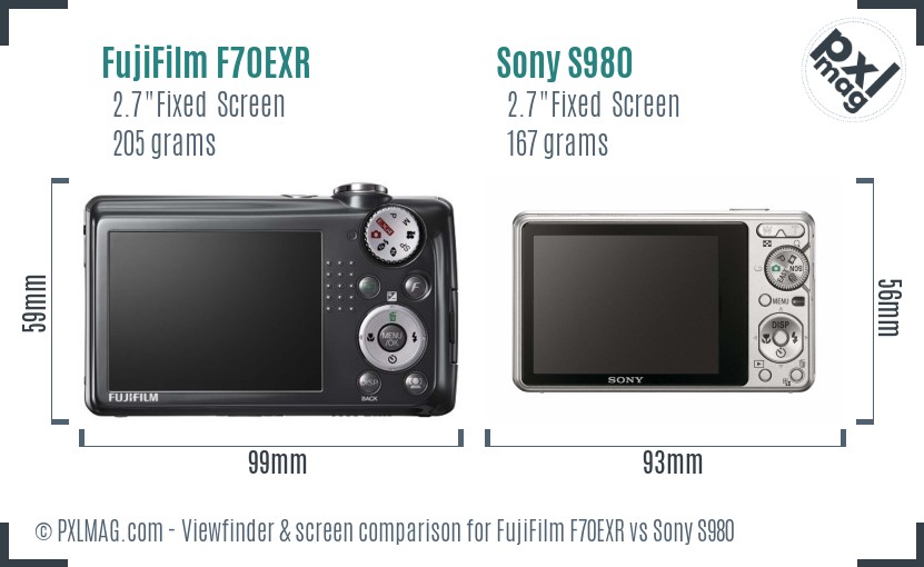FujiFilm F70EXR vs Sony S980 Screen and Viewfinder comparison