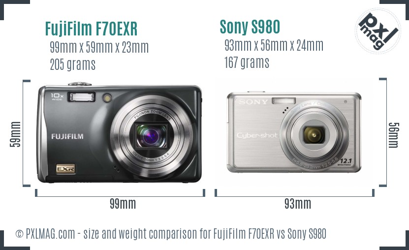 FujiFilm F70EXR vs Sony S980 size comparison FujiFilm F70EXR vs Sony S980 size comparison