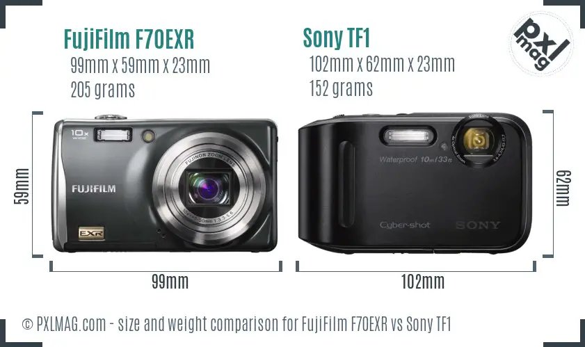 FujiFilm F70EXR vs Sony TF1 size comparison FujiFilm F70EXR vs Sony TF1 size comparison