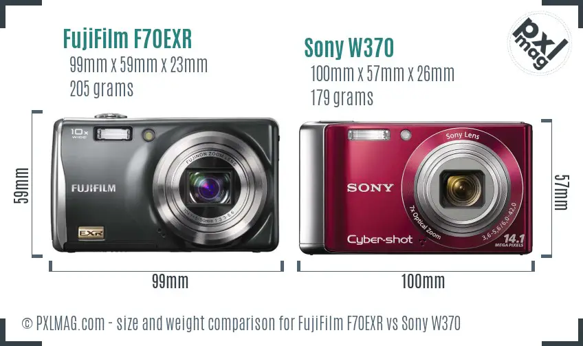 FujiFilm F70EXR vs Sony W370 size comparison FujiFilm F70EXR vs Sony W370 size comparison