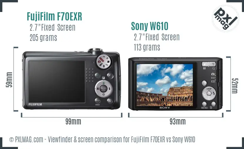 FujiFilm F70EXR vs Sony W610 Screen and Viewfinder comparison