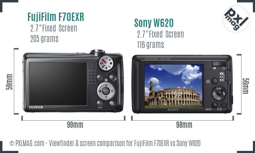 FujiFilm F70EXR vs Sony W620 Screen and Viewfinder comparison
