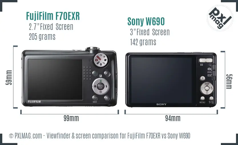 FujiFilm F70EXR vs Sony W690 Screen and Viewfinder comparison