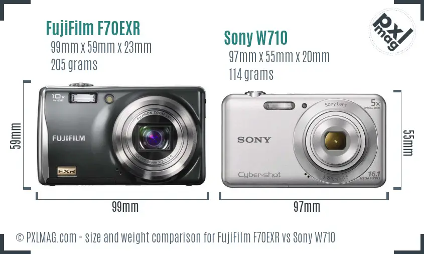 FujiFilm F70EXR vs Sony W710 size comparison FujiFilm F70EXR vs Sony W710 size comparison