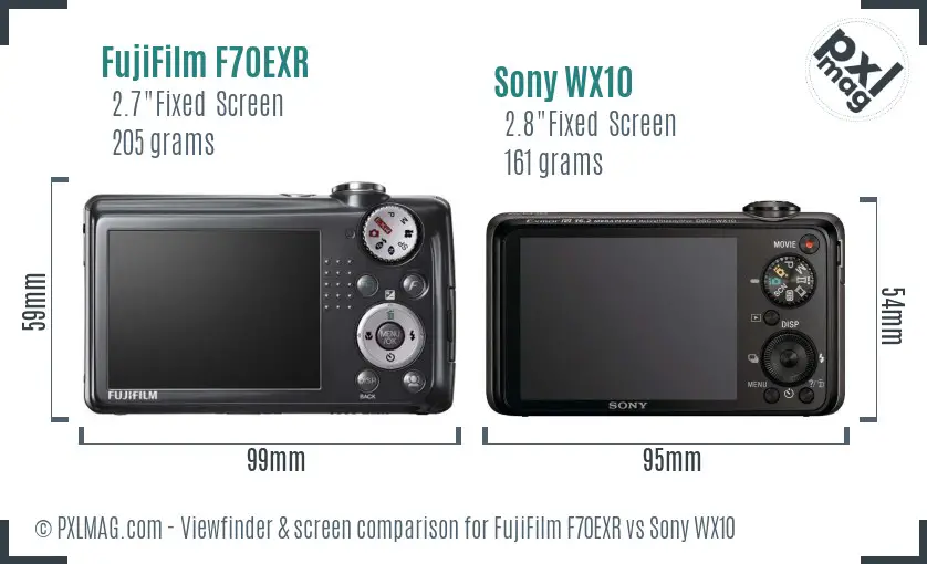 FujiFilm F70EXR vs Sony WX10 Screen and Viewfinder comparison