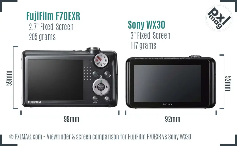 FujiFilm F70EXR vs Sony WX30 Screen and Viewfinder comparison