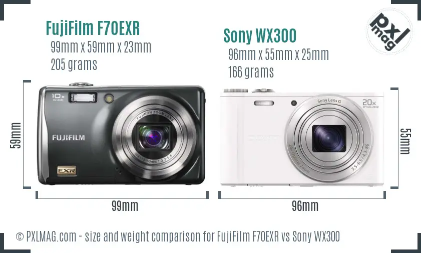 FujiFilm F70EXR vs Sony WX300 size comparison