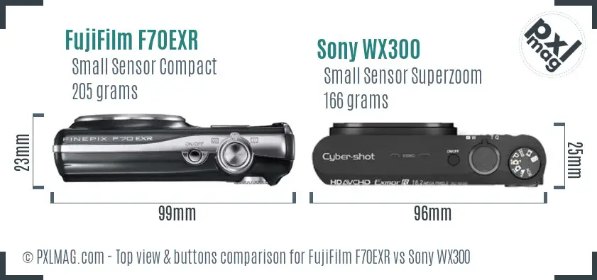 FujiFilm F70EXR vs Sony WX300 top view buttons comparison