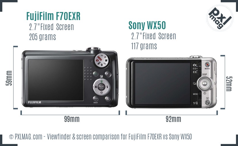 FujiFilm F70EXR vs Sony WX50 Screen and Viewfinder comparison