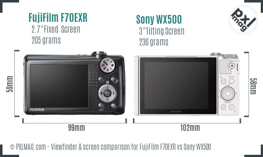 FujiFilm F70EXR vs Sony WX500 Screen and Viewfinder comparison